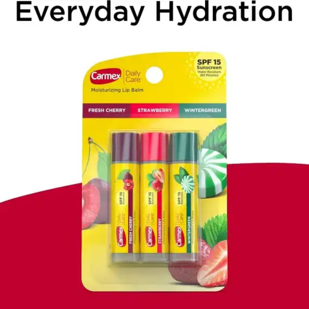 🥳3/20🥳3 pack CARMEX  Daily Care Moisturizing Lip Balm SPF 15 Sunscreen